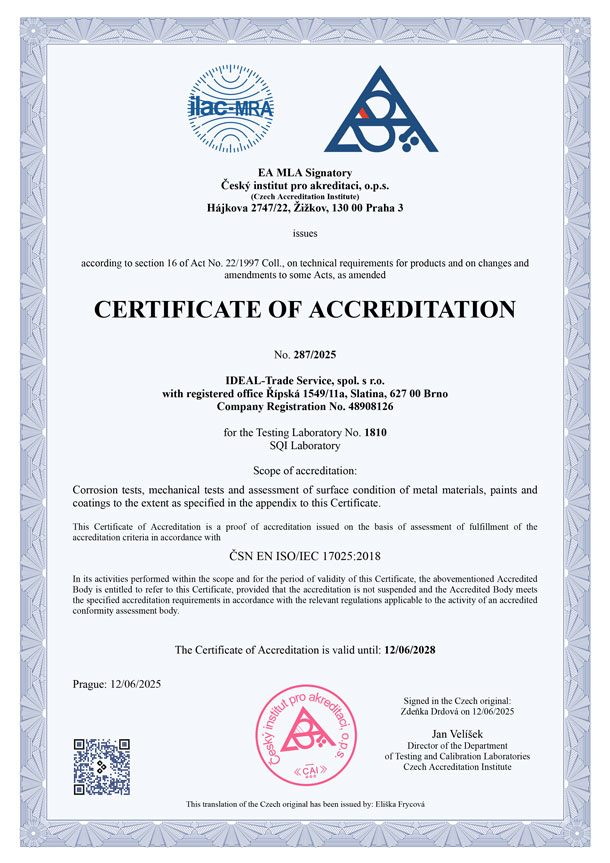 Certificate of accreditation